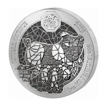 1 unce stříbrná mince Rwanda Lunar prase 2019