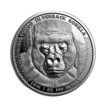 1 unce stříbrná mince Afrika Kongo Silberrücken Gorilla 2016