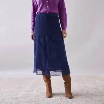 Dámská móda Jednobarevná voálová plisovaná sukně, pro menší postavu indigo 48