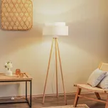 Duolla Stojací lampa Boho, trojnožka krémově bílá/rattan - Výška stínidla na lampu 22 cm; délka připojovacího kabelu 280 cm krémově bílá, barva dřeva 1 x 15 W - Doprava zdarma