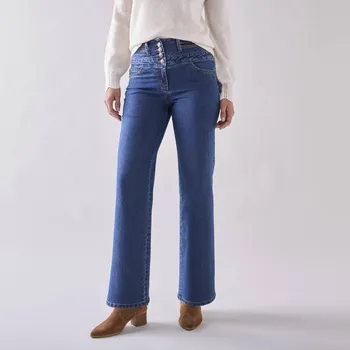 Dámské džíny Široké džíny s vysokým pasem, pro malou postavu modrá 38