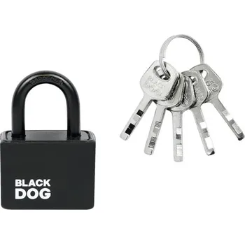 Visací zámek Ocelový visací zámek RV.BLACKDOG.30 v elektroforézní povrchové úpravě a plastovým krytem