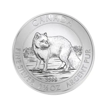 1.5 uncí stříbrná mince Kanada Arctic Fox - Polarfuchs 2014