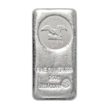 250 gramů stříbrný Umicore Andorra mincovní slitek