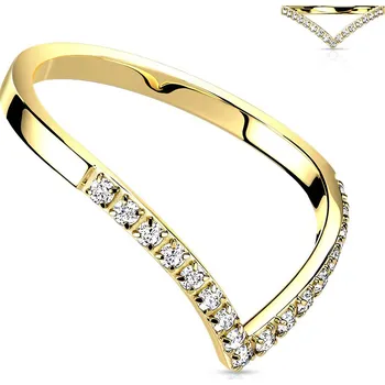 Prsten Šperky4U Ocelový prsten špička s čirými zirkony - velikost 52 - OPR1870GD-52