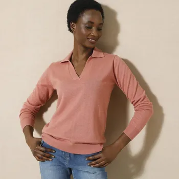 Pulovr s polo límečkem, jehněčí vlna růžový melír 50