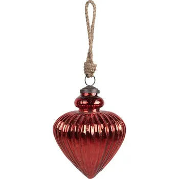 Vánoční dekorace Červená skleněná vánoční ozdoba s vroubky M - Ø 10*13 cm