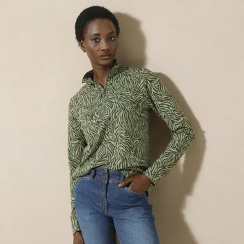 Dámské tričko Tričko se stojáčkem na zip a zebřím vzorem khaki 46/48