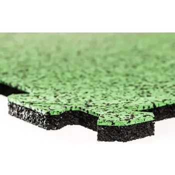 Rohožka Černo-zelená gumová podlahová deska (puzzle - střed) FLOMA Sandwich EPDM - délka 100 cm, šířka 100 cm, výška 1 cm