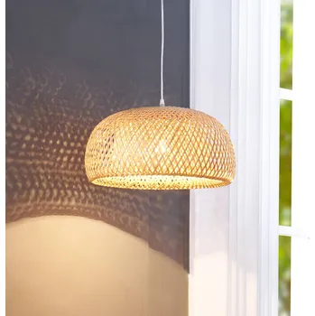 Svítidlo Závěsné svítidlo Lindby Jadwiga, Ø 45 cm, bambus, E27 - Stříška - Ø 12 cm, výška 2,5 cm; výška stínidla 22 cm světlé dřevo 1 x 15 W LED - Doprava zdarma