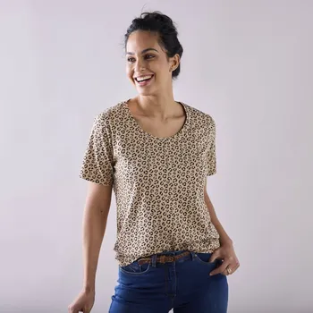 Dámské tričko Tričko s krátkými rukávy a potiskem zvířecí srsti béžová/černá 34/36