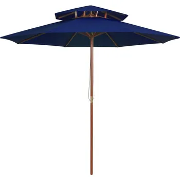 Stínicí technika vidaXL Marketos Dvoupatrový slunečník s dřevěnou tyčí modrý 270 cm