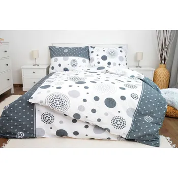 Povlečení LUXUSNÍ KREPOVÉ POVLEČENÍ 140x200/70x90 - PUNTÍKY ŠEDO - BÍLÉ