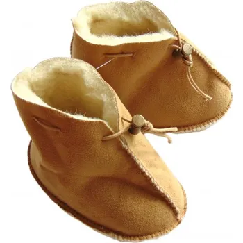 Dětská móda Botičky dětské z ovčí vlny s velurem velikost L hnědé, Velikosti L 12-24 měs. 200-100-00217