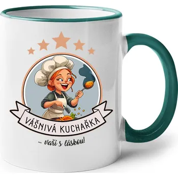 Keramický hrnek Vášnivá kuchařka, vaří s láskou, Barva Zelená, Velikost 330 ml, Canvas Keramický hrnek s barevným uchem Bezvatriko.cz 2680