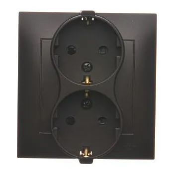 Elektrická zásuvka Simon DGSZ2Z/46 Zásuvka dvojnásobná Schuko s clonkami (kompletní výrobek) 16A 250V, šroubové svorky, hnědá matná, metalizovaná
