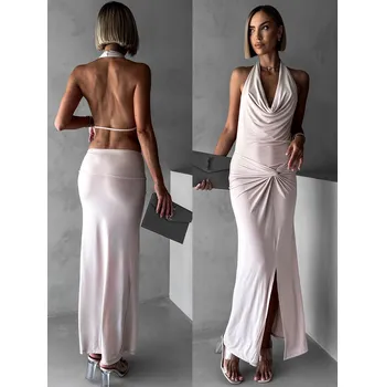 Dámské šaty Béžové elegantní šaty RHIANY s odhalenými zády Velikost: ONESIZE