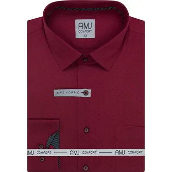 Pánská košile Pánská košile AMJ bavlněná, červená s černým kropením, VDBR1385, dlouhý rukáv, regular fit, vel. 41