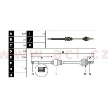 poloosa AVORD délka 920 mm, 25drážek u kola, 23 drážek u převodovky, P, repasovaný originál (+vratná část 595 Kč/25,87 €)