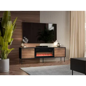 Televizní stolek Tv skříňka s krbem Heprano 180, Barva: černá / ořech warmia MIRJAN 5903211351068