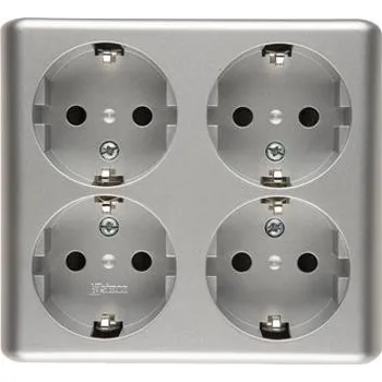 Elektrická zásuvka Simon EGSZ4NZ/43 Zásuvka čtyřnásobná s clonkami Schuko (kompletní výrobek) 16A 250V, šroubové svorky, stříbrná