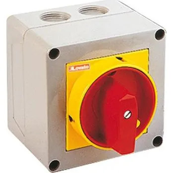 vypínač LOVATO Electric GX2092P25 vačkový spínač GX: 20A/4P, spínač 0-1, úhel 60°, v krytu se žluto-červeým ovladačem