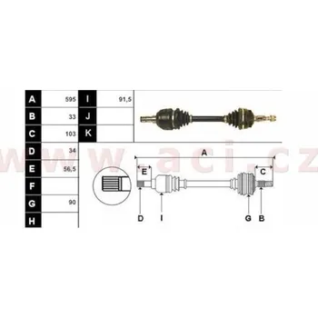 poloosa AVORD délka 595 mm, 33 drážek u kola, 34drážek u převodovky, +ABS 29z, L, repasovaný originál (+vratná část 595 Kč/25,8