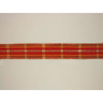 Stuha Kostková stuha s metaloplastem a drátem, 25 mm, červenozlatá