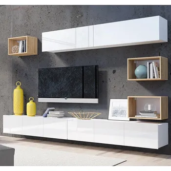 Obývací pokoj Obývací stěna CALABRINI b | 300 cm | 4 díly M | bílá lesk