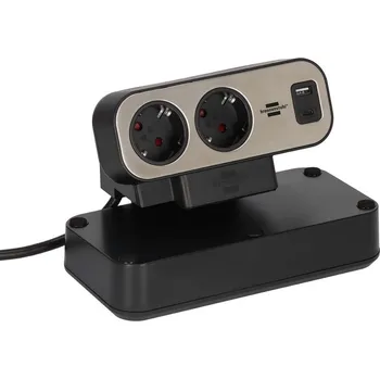 Estilo Duplexní napájecí kabel s přepěťovou ochranou, 1x USB C, 1x USB A, 9x zásuvka, stříbrná/černá 1153580210 Brennenstuhl