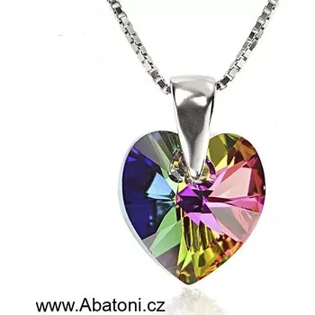 Náhrdelník Swarovski Elements Heart krystal 18mm - Stříbrný náhrdelník (přívěsek + řetízek) zelené srdce, srdíčko 32020.5 Vitrail Medium (zeleno-růžová duhová)