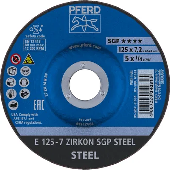 Brusný kotouč Pferd 62212737 | Brusný kotouč 125 x 7,2 x 22,23 mm, ZIRKON SGP STEEL