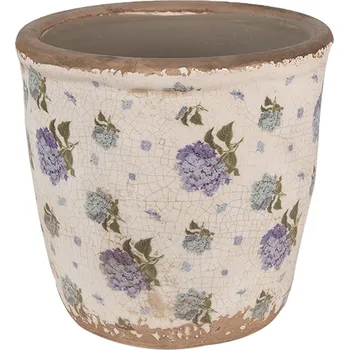 Obal na květináč Béžový keramický obal na květináč s květy hortenzie Lilla M - Ø14*13 cm