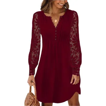 Dámské šaty Elegantní šaty s ažurovými rukávy Barva: Červená, Velikost: 2XL