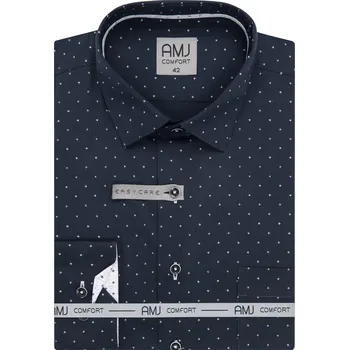 Pánská košile Pánská košile AMJ z lyocellu, tmavě modrá s bílými čárkami, VDER1424, dlouhý rukáv, regular fit, vel. 44