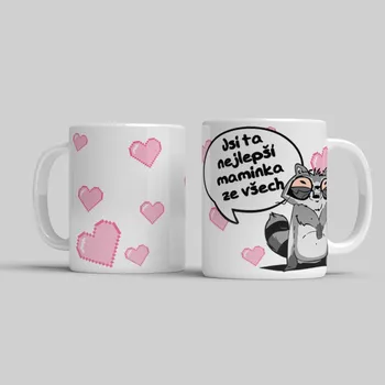 Hrnek Jsi ta nejlepší maminka ze všech (Mýval) + Váš text - Růžová