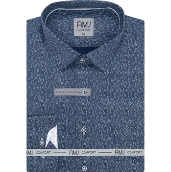 Pánská košile Pánská košile AMJ bavlněná, tmavě modrá s bílým prší vzorem VDBR1382, dlouhý rukáv, regular fit, vel. 45