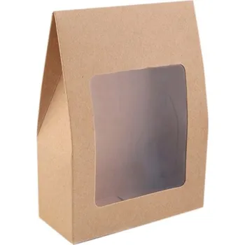 Dárková krabička Papírová krabice natural s průhledem 9,5 x 13 x 4 cm - hnědá přírodní