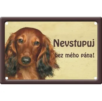Plechová cedule Plechová psí cedule, Jezevčík, Nevstupuj bez mého pána!