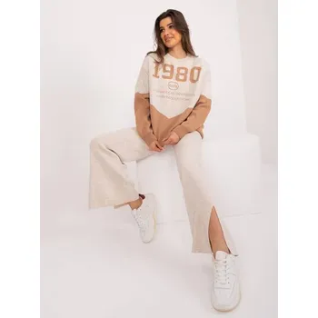 Dámský svetr Béžovo/velbloudí dámský dvoudílný komplet s volným svetrem (1497) odstíny béžové uni velikost