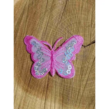 Textilní nažehlovací páska Nažehlovačka motýl s flitry barva růžová světlá