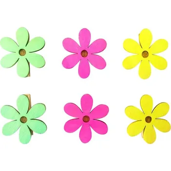 Výtvárné potřeby Dřevěné květy 4cm s kolíčkem - jarní mix 6ks