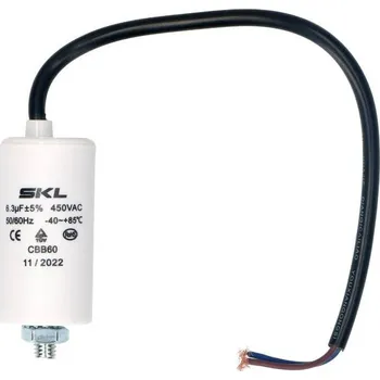 Kondenzátor Rozběhový kondenzátor 6.3 uF ( 6,3uf ) 450V 50/60Hz CBB60 SKL, kabel 25cm, motorový běhový kondenzátor