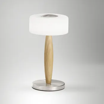 Lampička Fabas 3761-30-178 Elea, dotyková stolní lampa nikl/dřevo/bílé sklo, 8W LED 3000K, výška 29cm