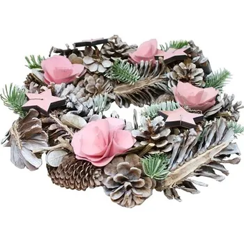 Vánoční dekorace GOBA Vánoční věnec - se šiškami růžový, 30 cm