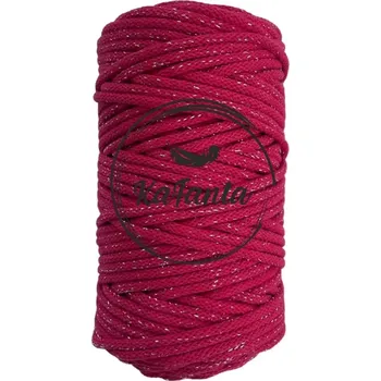 Příze Bavlněná šňůra KaFanta 5 mm - červená se stříbrnou nitkou