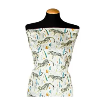 Metráž - Saten Pes TYGR BÉŽOVÝ TE33057019- látka na šaty - Smetanová, 150 cm