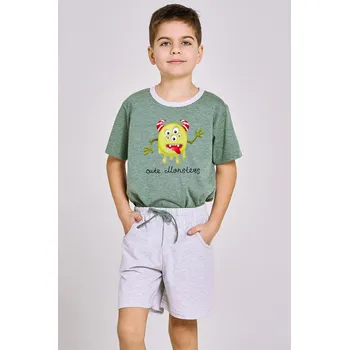 Pánské oblečení 3203 CHLAPECKÁ PYŽAMA KIERAN 122-140 MELANŽOVÁ ZELENÁ 134