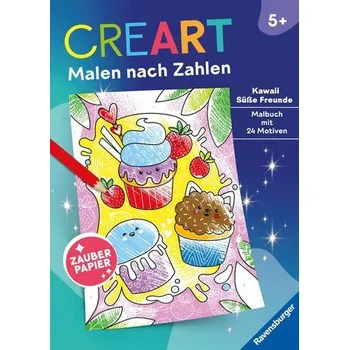 První čtění Ravensburger CreArt Malen nach Zahlen ab 5: Kawaii Süße Freunde, Malbuch, 24 Motive, Zauberpapier - Kloss, Victor