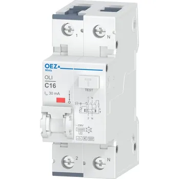 Proudový chránič OEZ LETOHRAD OEZ Jističochránič In 16 A, Ue AC 230 V, charakteristika C, Idn 30 mA, 1+N-pól, Icn 10 kA, typ F, provedení K typ OLI-16C-1N-030F-K OEZ:46799